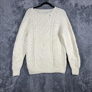 Sweater Mens M White Cable-Knit Crew Neck Wool Heavyweight Pullover